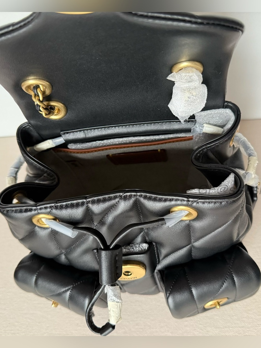 NWT Coach Tabby Quilted Nappa Leather Convertible Backpack CU076 Black Gold - Picture 15 of 16